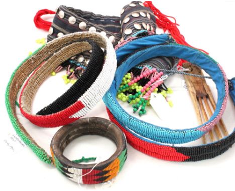 An early 20th century Zulu tribe beadwork armband / bracelet, found in Zululand, South Africa, approx. 7.3cm inside diameter;