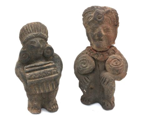 A South American possibly Aztec or Mayan style stone figure, approx. 13cm high, and another similar figure, approx. 14.5cm hi