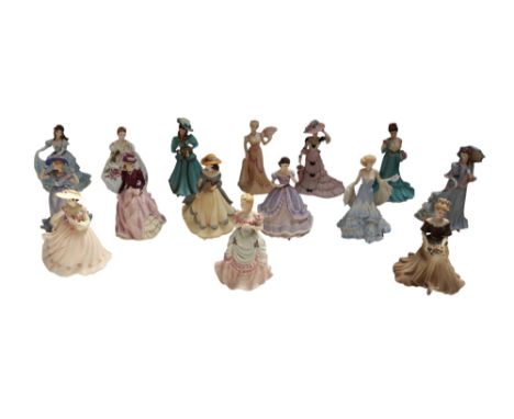 A large collection of Coalport, Wedgewood and Doulton lady figures, unboxed, 1 AF , others with wear