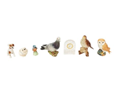 A group of beswick animals to include a Bulldog, Terrier, Kingfisher, Owl , Pigeon and Partirdige to other with a Royal Doult