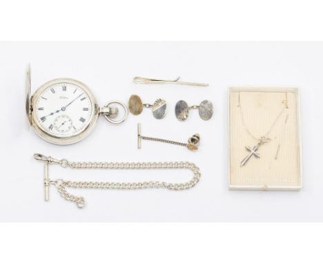 An early 20th century Waltham silver half hunter pocket watch, comprising a signed enamel dial with numeral markers, subsidia