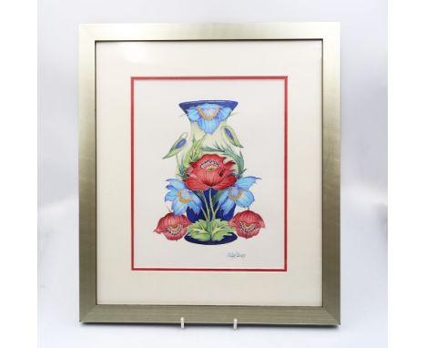 Philip Gibson (Moorcroft artist and designer) a watercolour and metallic ink design for Hidcote Manor, framed and glazed, wat