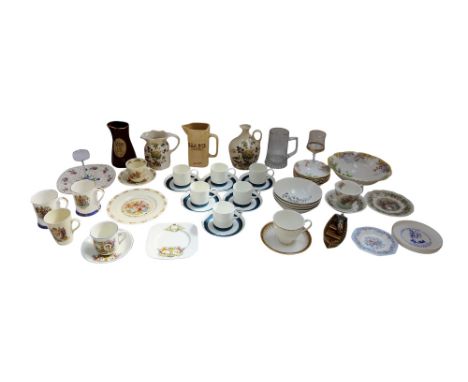 A collection of mixed 20th Century china wares to include Wedgewood coffee cans, commemorative items, Masons ironstone and ot