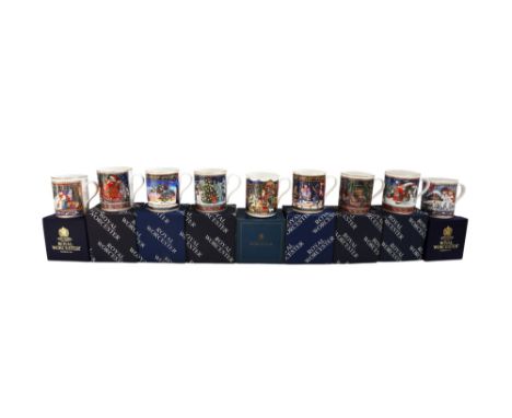 A collection of 9 Royal Worcester Mugs , to include the Snow Queen, Christmas Teddy, The Night before Christmas , Santa &amp;