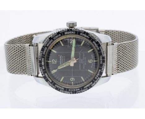 A gentleman's Cardinal Submarine 23 jewels steel cased wristwatch, comprising a black signed dial with tritium lume baton mar