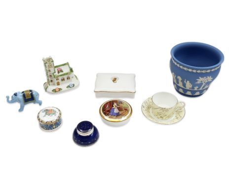 A group of Wedgwood items including a Jasperware planter , a Wedgwood china coffee can and saucer, Wedgewood China Tankard, W