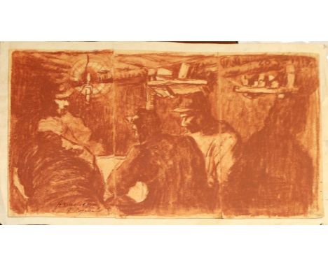 ALBERT COPIEUX (FRENCH, 1885-1956) FIRST WORLD WAR SCENEsigned and inscribed Arras 1915 l.l., tryptich rouge drawing24 x 45cm
