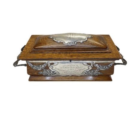 Impressive Silver Mounted Oak Casket. Marples and Beasley, Birmingham 1906Naturalistic handles. Inscription on plaque on fron