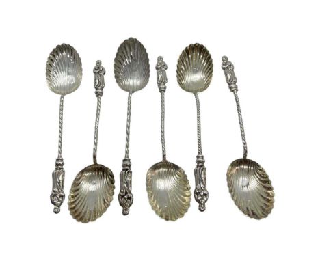 Set of 6 Silver Apostle Teaspoons. Thomas Hayes, London, 1899. 39 g. Scallop Shells0Condition report: Excellent