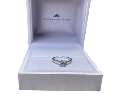 18ct white gold Diamond Solitaire Ring (3.5g)A Hearts on Fire round brilliant cut diamond set within a four claw 18ct white g