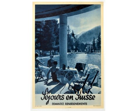 Original vintage travel poster - Sejours en Suisse demandez rensiegnements / Stays in Switzerland ask for details - featuring