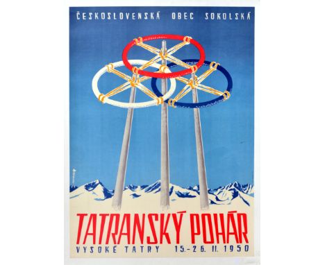 Original vintage skiing and winter sport travel poster for a Tatra Cup sport event in November 1950 - Tatransky Pohar Vysoke 