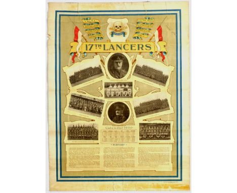 Original vintage poster calendar issued by the The 17th Lancers cavalry regiment.  Poster features photos of the regiment, it