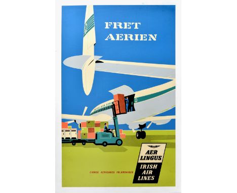 Original vintage air freight transport poster - Fret Aerien Lignes Ariennes Irlandaises Aer Lingus Irish Air Lines - featurin