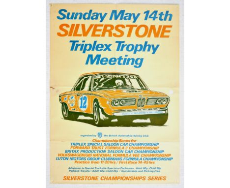 Original vintage sport poster for a car race at Silverstone on 14th May, 1972 - Triplex Trophy Meeting.  The event was organi