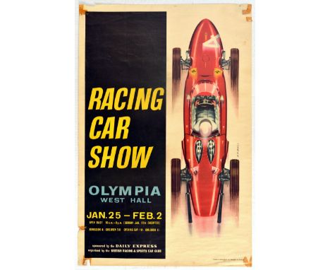 Original vintage advertsing poster for a racing Car Show that took place in Olympia West Hall between Jan 25 - Feb 2 - Great 