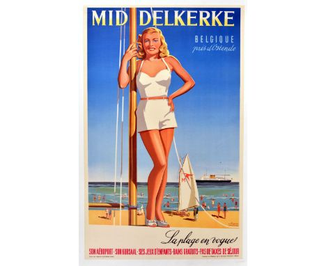 Original vintage summer travel poster by the Belgian artist Herman Verbaere (1906-1993) for Middelkerke Belgium near Ostend -