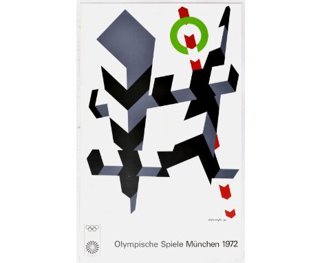 Original vintage sports poster for the 1972 Summer Olympics in Munich (Olympische Spiele Munchen) featuring a great design by