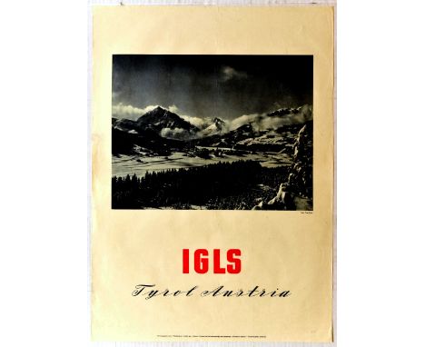 Original vintage travel poster for Igls, Tyrol, Austria. The Tyrol region has long been a popular skiing destination in the A