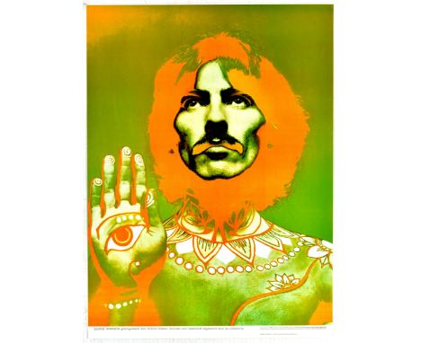 Original vintage poster for The Beatles featuring an iconic psychedelic Pop Art style image of George Harrison (1943-2001) wi