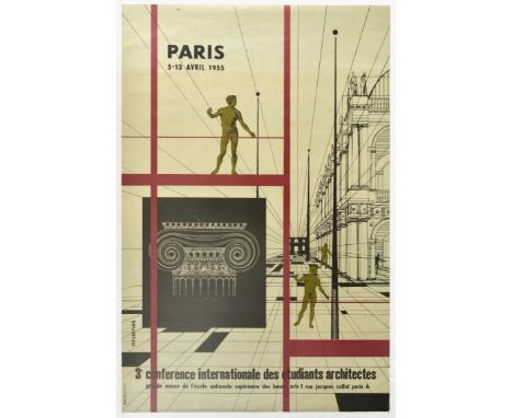 Original vintage poster for the 3e Conference Internationale des Etudiants Architectes Grande Masse de l'Ecole Nationale Supe