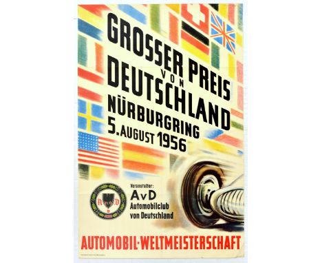 Original vintage F1 motor sport poster for the German Grand Prix - Grosser Preis Von Deutschland Nurburgring 5 August 1956 - 