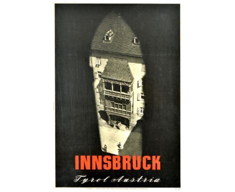 Original vintage travel poster for Innsbruck, Tyrol, Austria, with a photo by Klebelsberg. Innsbruck is the capital city of t