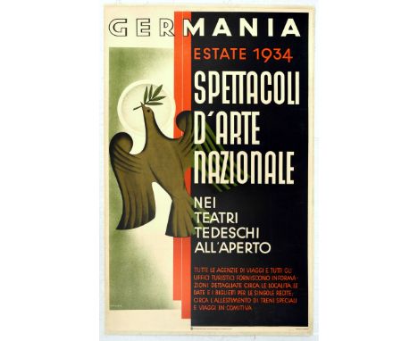 Original vintage travel advertising poster - Germania Estate 1934 Spettacoli d'Arte Nationale Nei Teatri Tedeschi All'Aperto 