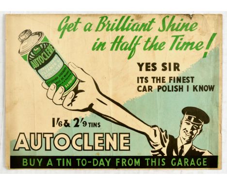 Original vintage advertising poster for Autoclene Car Polish - Get a Brilliant Shine in Half the Time Yes Sir Its the Finest 