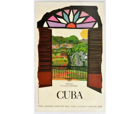 Original vintage travel poster for Cuba for Vinales Valley. This poster was issued y the Instituto Nacional de la Industria T