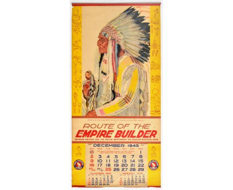 Original vintage travel calendar advertising poster - Route of the Empire Builder Between Chicago and the Pacific Northwest v