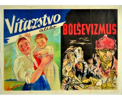 Original vintage propaganda poster issued during the Second World War in the Slovak Republic - Vitazstvo Albo Bolsevizmus - V