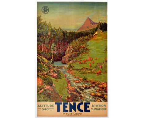 Original vintage travel poster for Tence - a commune in the Haute-Loire department in south-central France - Great artwork by