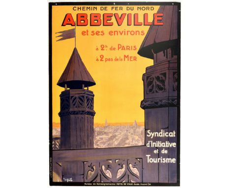 Original vintage travel poster for the Abbeville province in France. Abbeville is a commune in the Somme department and in Ha