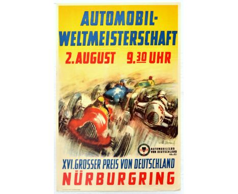 Original vintage F1 motor sport poster advertising the Automobil-Weltmeisterschaft XVI. Grosser Preis Von Deutschland Nürburg