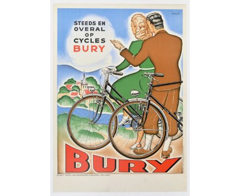 Original vintage bicycle advertising poster - Steeds en overal op cycles Bury / Anytime, anywhere on Bury bicycles - featurin