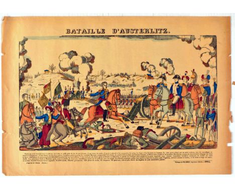 Original antique epinal print poster for a battle at Austerlitz.  The Battle of Austerlitz (2 December 1805/11 Frimaire An XI