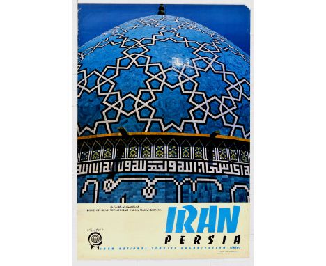 Original vintage travel poster published by the Iran National Tourist Organization (INTO) and featuring a photograph by Asad 