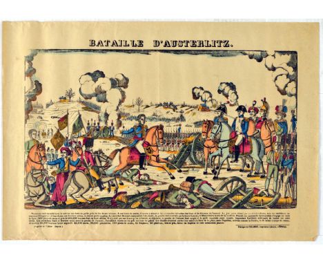Original antique epinal print poster for a battle at Austerlitz.  The Battle of Austerlitz (2 December 1805/11 Frimaire An XI