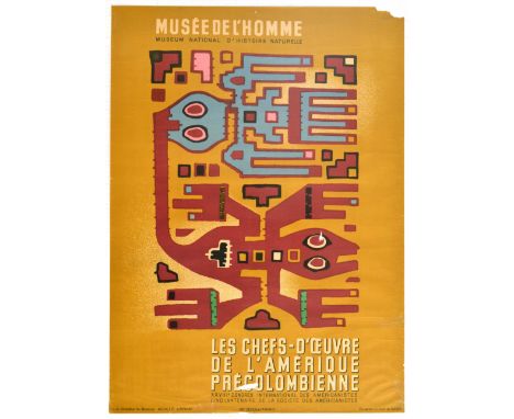 Original vintage poster advertising an exhibition of Masterpieces of Pre-Columbian America that took place at the Musée de l'
