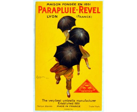 Original vintage small advertising poster for a brand of umbrellas Parapluie Revel (French, Umbrella Revel), the former leadi