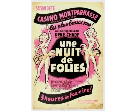 Original vintage music and dance cabaret poster advertising a Summer Season show at the Casino Montparnasse 35 rue de la Gait