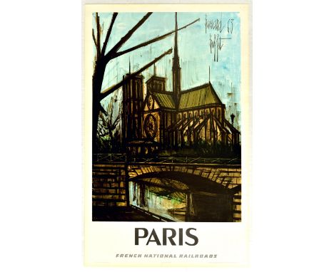 Original vintage travel poster for Paris, France, published by the French National Railroads. This extraordinary painting is 