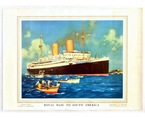 Original vintage travel poster advertising Royal Mail cruises to South America - Great artwork by Kenneth Shoesmith (1890-193