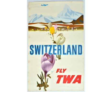 Original vintage poster: Switzerland Fly TWA designed by renowned American artist, David Klein (1918-2005), most noted for hi