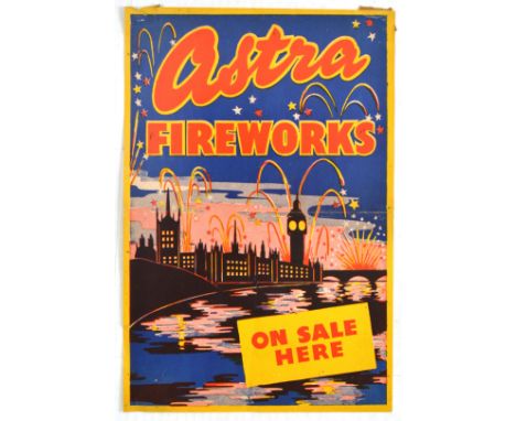 Original vintage advertising poster for Astra Fireworks in Kent - Great artwork features colourful fireworks illuminating the