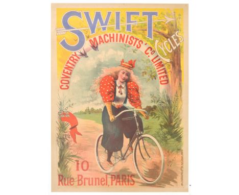 Original vintage advertising poster for Swift Cycles issued by Coventry Machinists' Co Limited - Great artwork features a lad