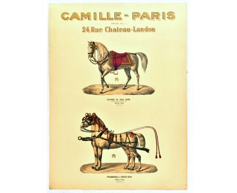 Original antique advertising poster for a French manufacturer of horse harnesses and saddles Camille - Paris at 24 Rue Chatea