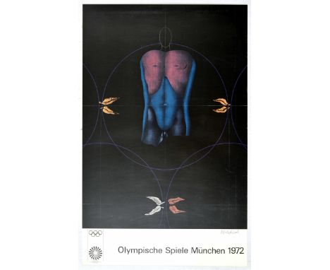 Original vintage sports poster for the 1972 Summer Olympics in Munich (Olympische Spiele Munchen) designed by Paul Wunderlich