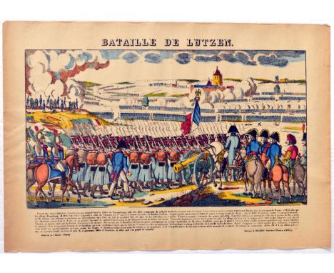 Original antique epinal print poster for a Battle of Lutzen. In the Battle of Lützen (2 May 1813), Napoleon I of France halte